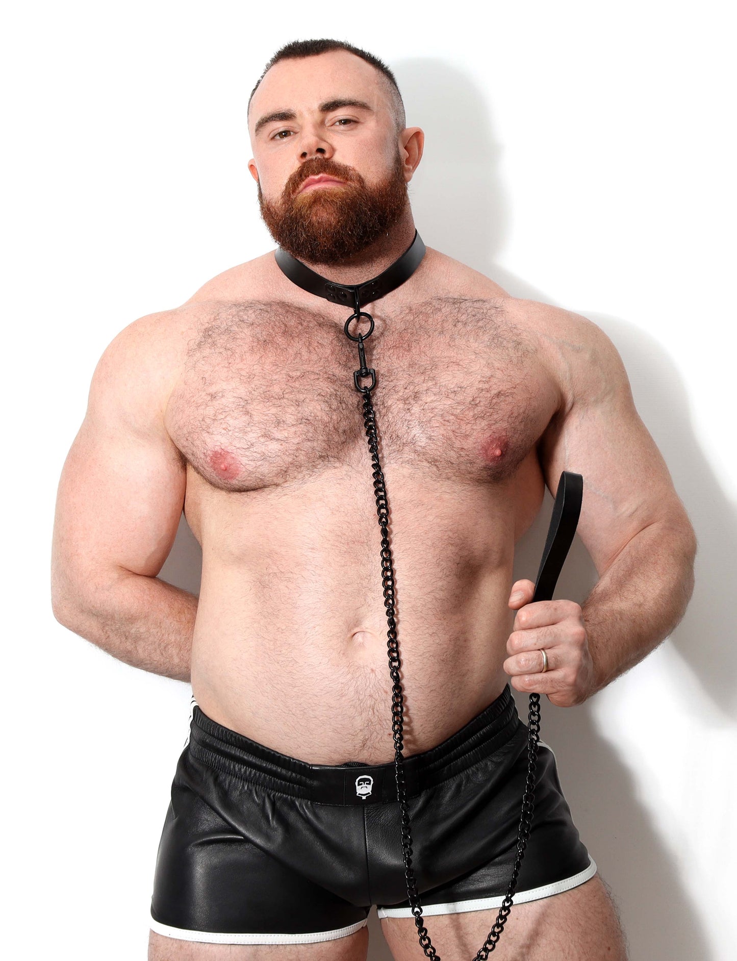 Strong Leather Collar with Chain